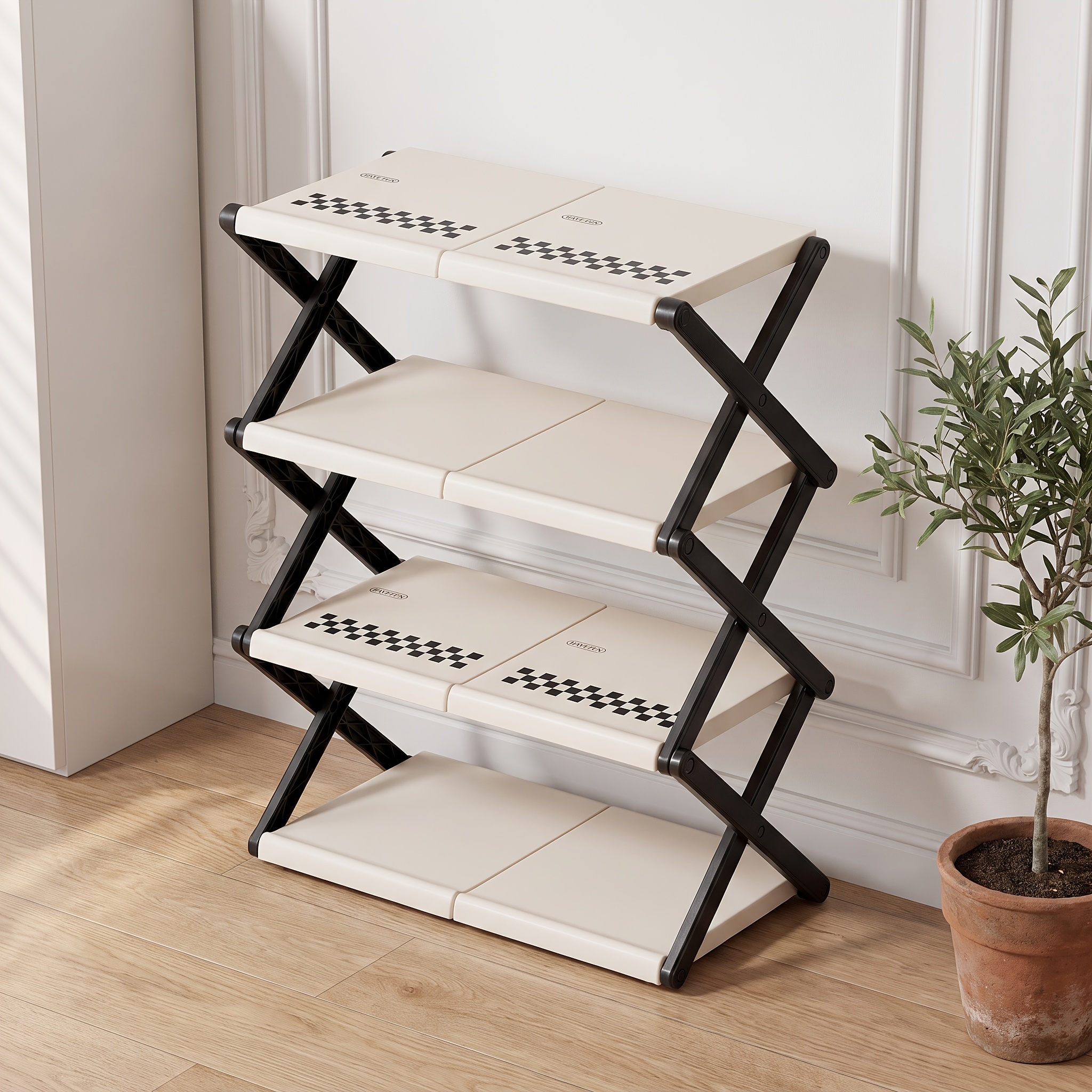 Space- Sturdy Foldable Shoe Rack, Quick Assembly Lightweight 4-tier Shoe Shelf, Easy Clean Collapsible Footwear Organizer For Entryway Hallway Home Use