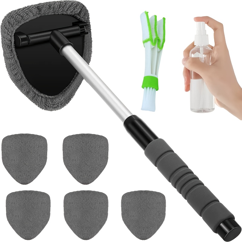 8pcs Windshield Cleaning Kit, Including 5pcs Reusable And Washable Microfiber Pads And Extendable Handle Car Windshield Squeegee Set