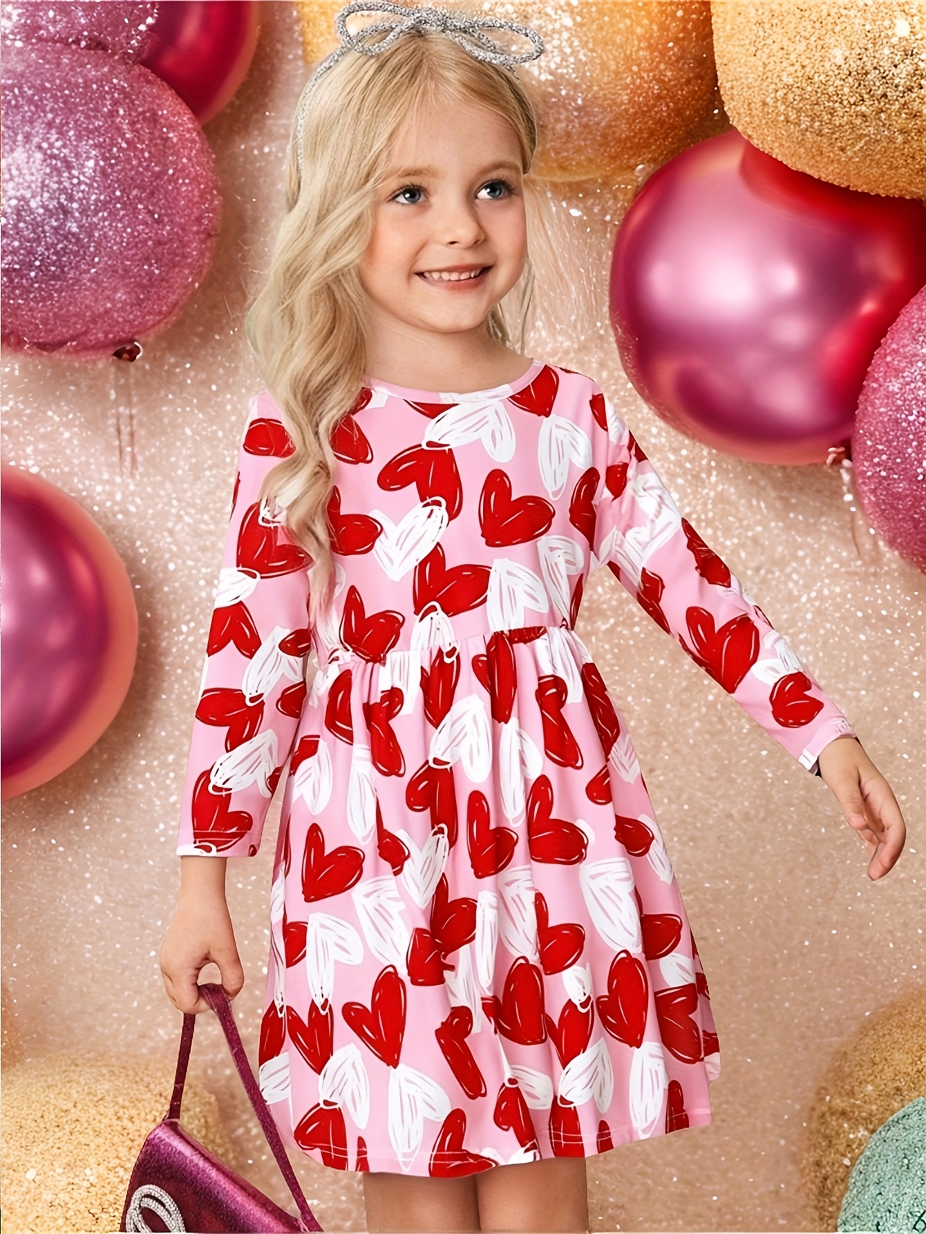valentines day themed sweet heart print dress girls temu Temu
