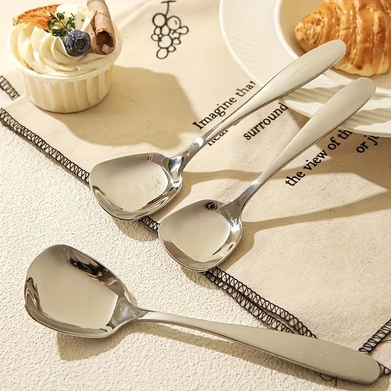 

4-piece Stainless Steel Dessert Spoons Set, Modern Stylish Soup Spoons For Ice Cream, Yogurt, Appetizers, Use And Entertaining