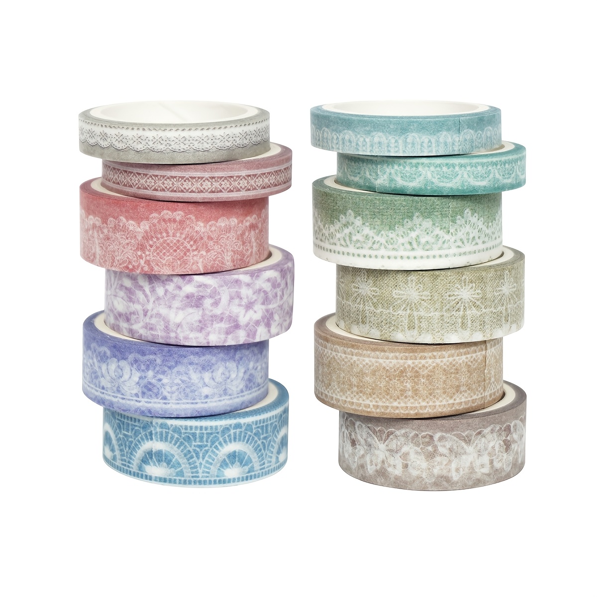 TEMU Ensemble de 12 rouleaux de ruban de dentelle et de papier, système de couleurs Morandi, décoratifs pour scrapbooking de journal, fournitures