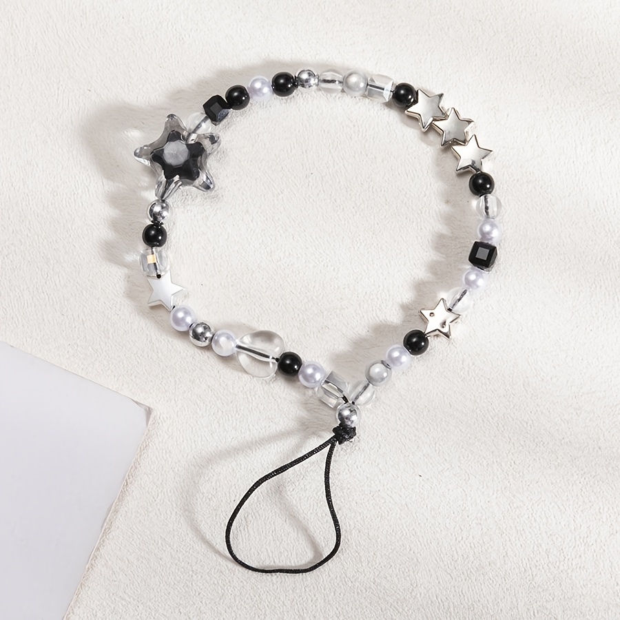 

1pc Y2k Gothic Style Acrylic Bead Phone Charm Lanyard, Pendant Anti-loss Keychain Compatible With Key Cord