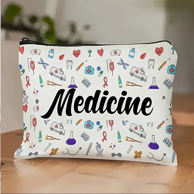 

[ Charm] White Medicine Organizer Bag - Zippered Travel Pill & Cosmetic Pouch With Medical-themed Design, Reusable & Odorless - Perfect Gift For Women, Sisters, Daughters, Pill Box For Purse