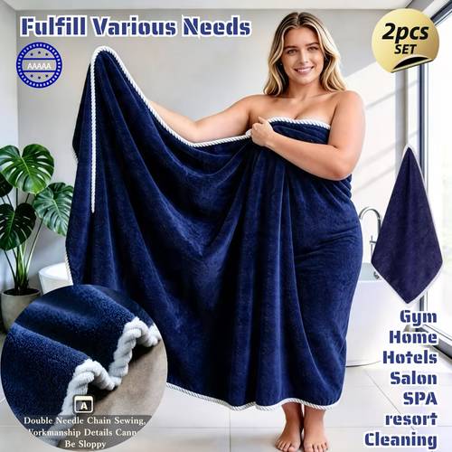 2pcs oversized and thickened bath towel set wheat ear edging 1pc extra large bath towel 180x90cm and 1pc small towel 30x30cm 3x faster absorbent fluffy ultra for curvy women and all men