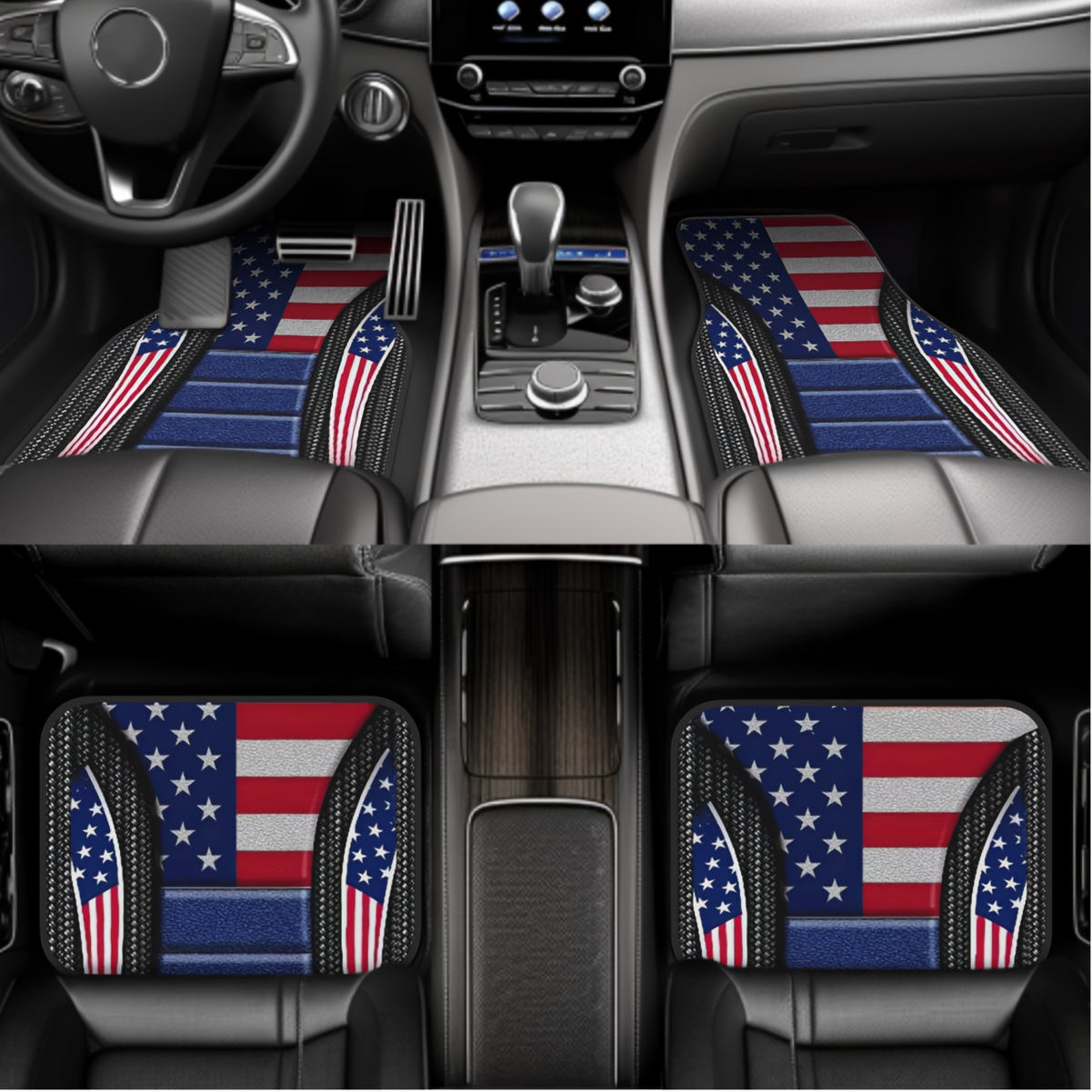 

4pcs Vintage American Flag Car Floor Mats Set - Absorbent, Non-slip & Washable - Fit For Honda, Trucks, Suvs - Stylish Interior Protection - For All - Perfect Gift For