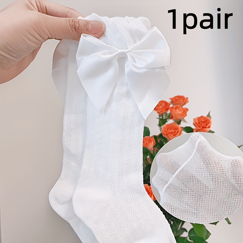 1/3 Pairs Girls' Socks Mosquito-proof Mid-calf Socks Bow Princess Socks Leg Socks Back-to- White Socks