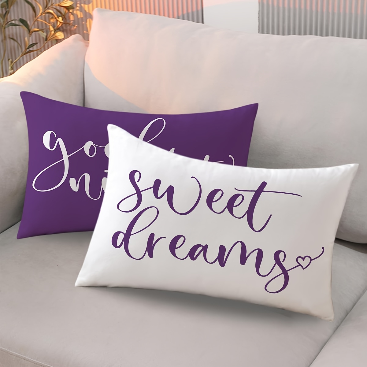 TEMU 2pcs Decorative Lumbar Pillow Covers - Super Soft 12"x20" Zippered Cushion Covers With Elegant Cursive Lettering, Machine Washable Contemporary