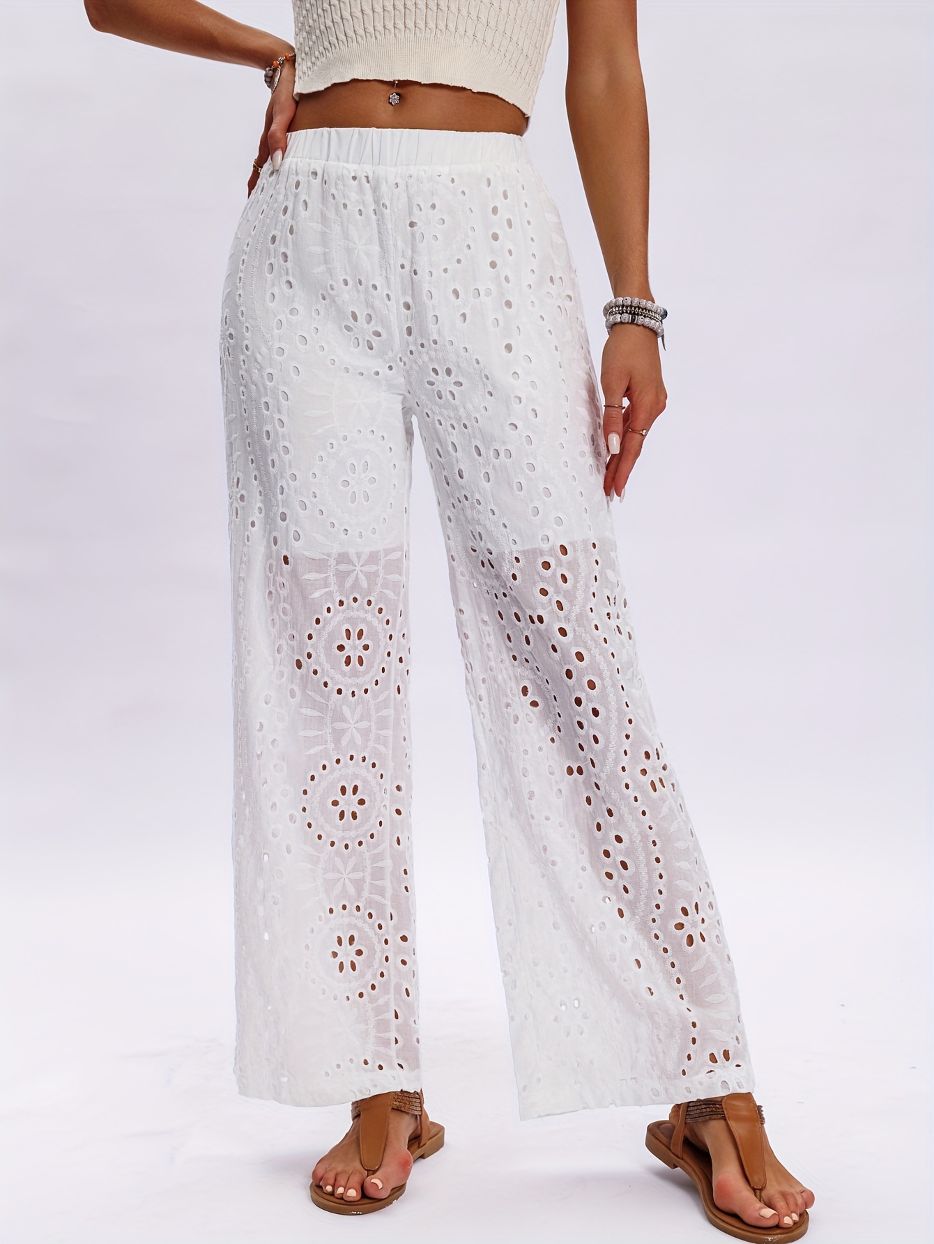 pantalon large élégant en dentelle brodée femme taille Temu Belgium