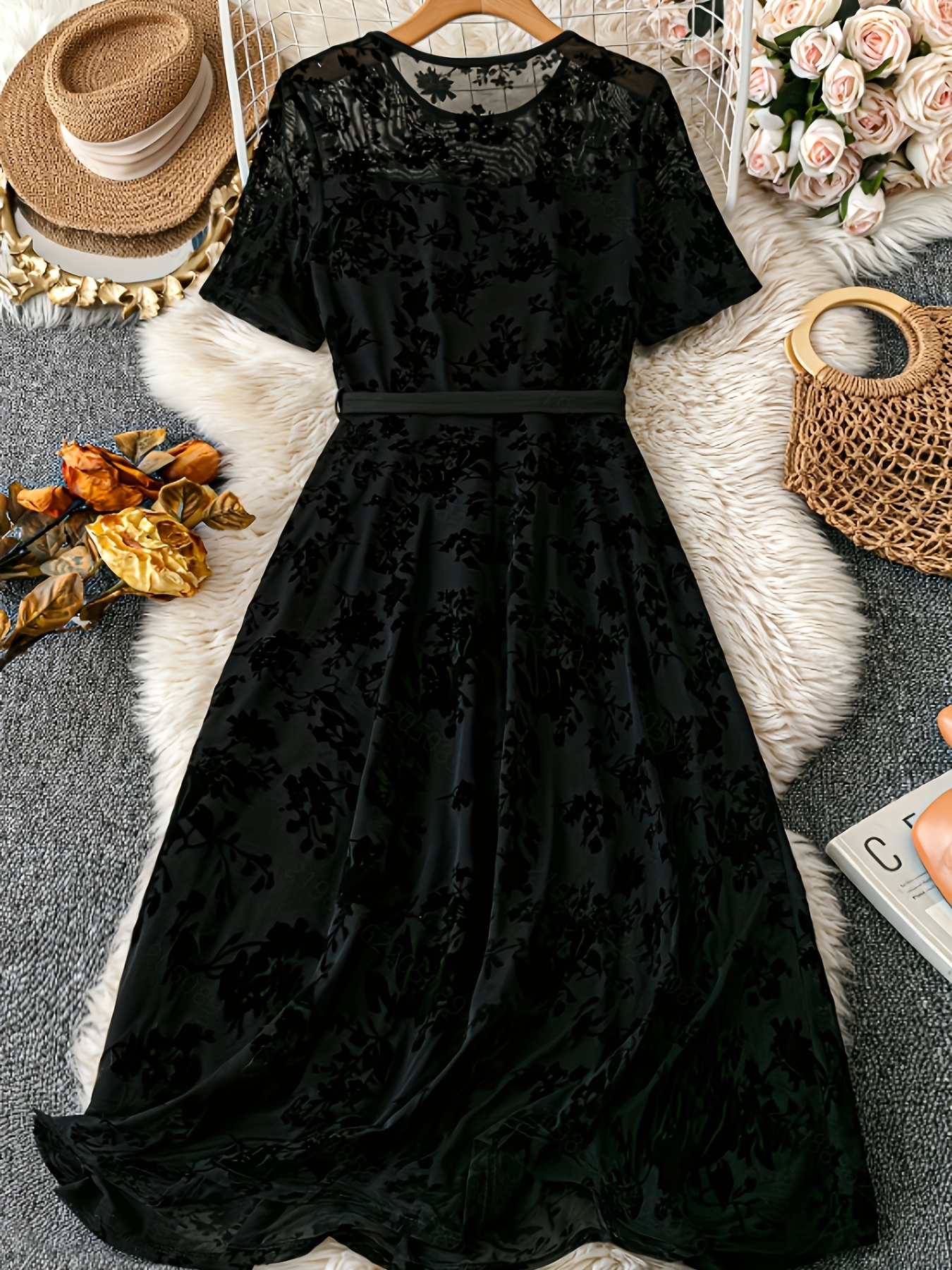 elegant lace mesh stitching dress women's clothing - Temu Mauritius