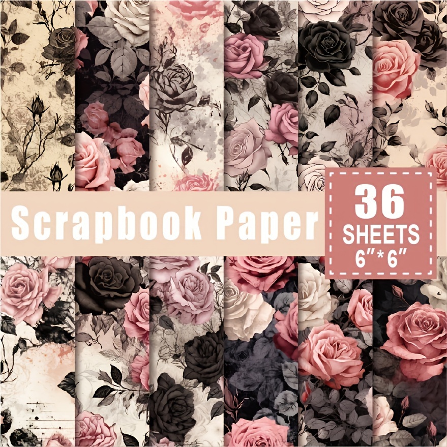 

36 Sheets Scrapbook Paper Pad In 6*6in, Art Craft Pattern Paper For Scrapingbook Craft Cardstock Paper, Diy Decorative Background Card Making Supplies Rose