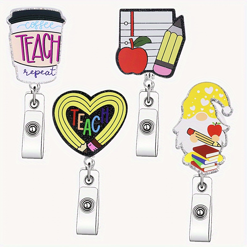 Retractable Badge Reel - Teach Inspire Grow Apple - Badge Holder
