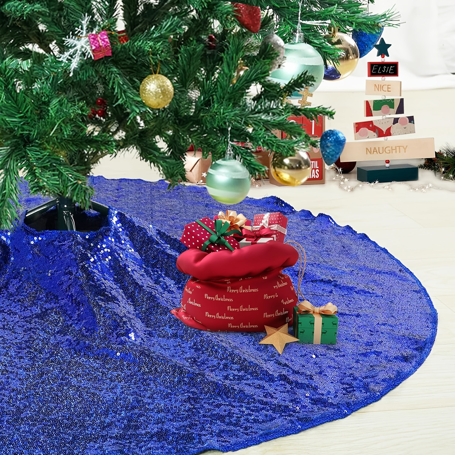 Jupe De Sapin De Noël - AMOUNE - 120 Cm - Peluche - Rouge - Rond