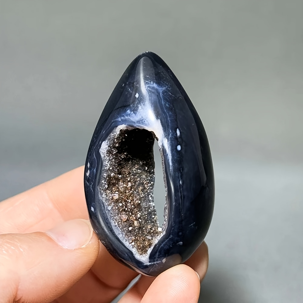 TEMU 1pc Random Stunning Agate Geode Egg, Polished Black Agate Egg Decor, Decorative , Unique Easter Halloween, Christmas, Holiday Gifts