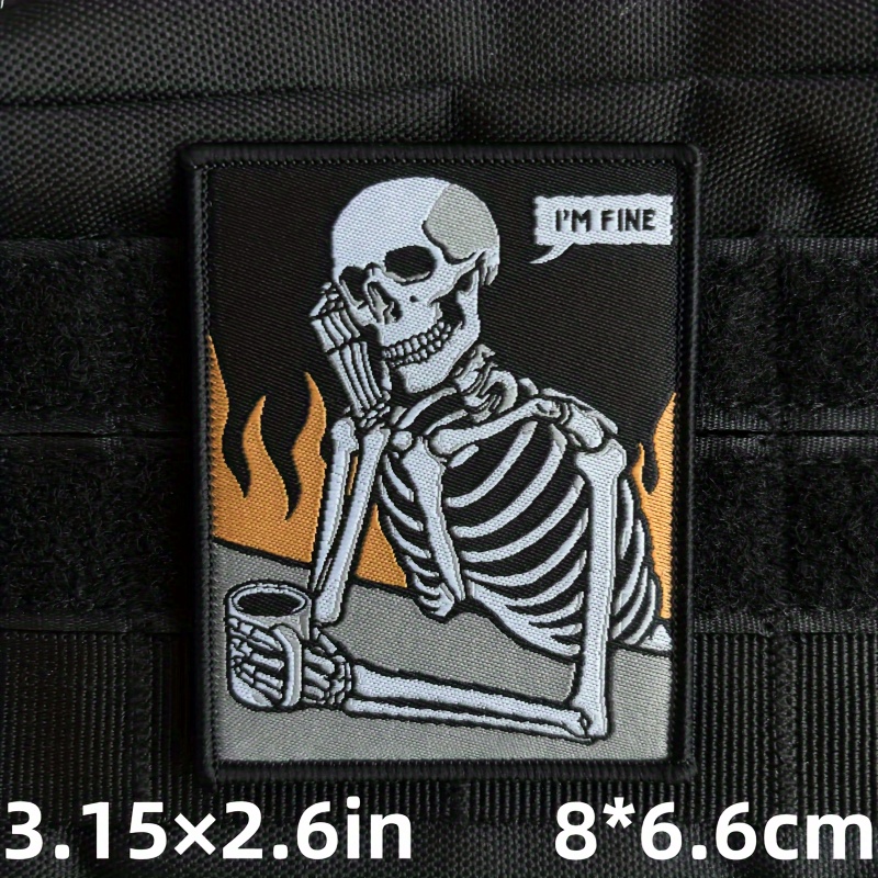 1pc "" Skeleton Tactical Patch - Fabric With Hook & Loop Fastener, Flame Design For & Backpacks