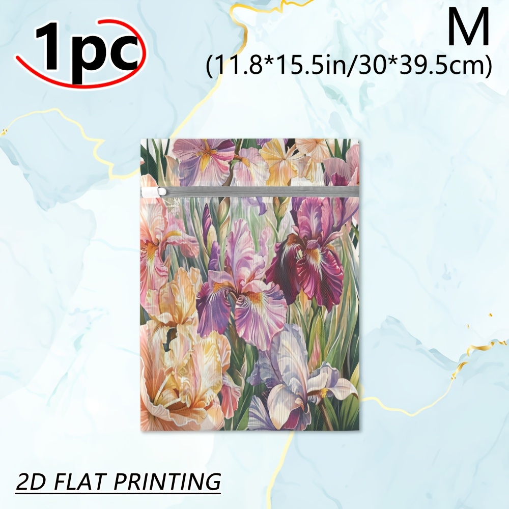 TEMU 1pc Vibrant Watercolor Floral Mesh Laundry Bag, Washable Breathable Net For , Underwear, Tops, Great For Laundry Room Organization, Suitable For