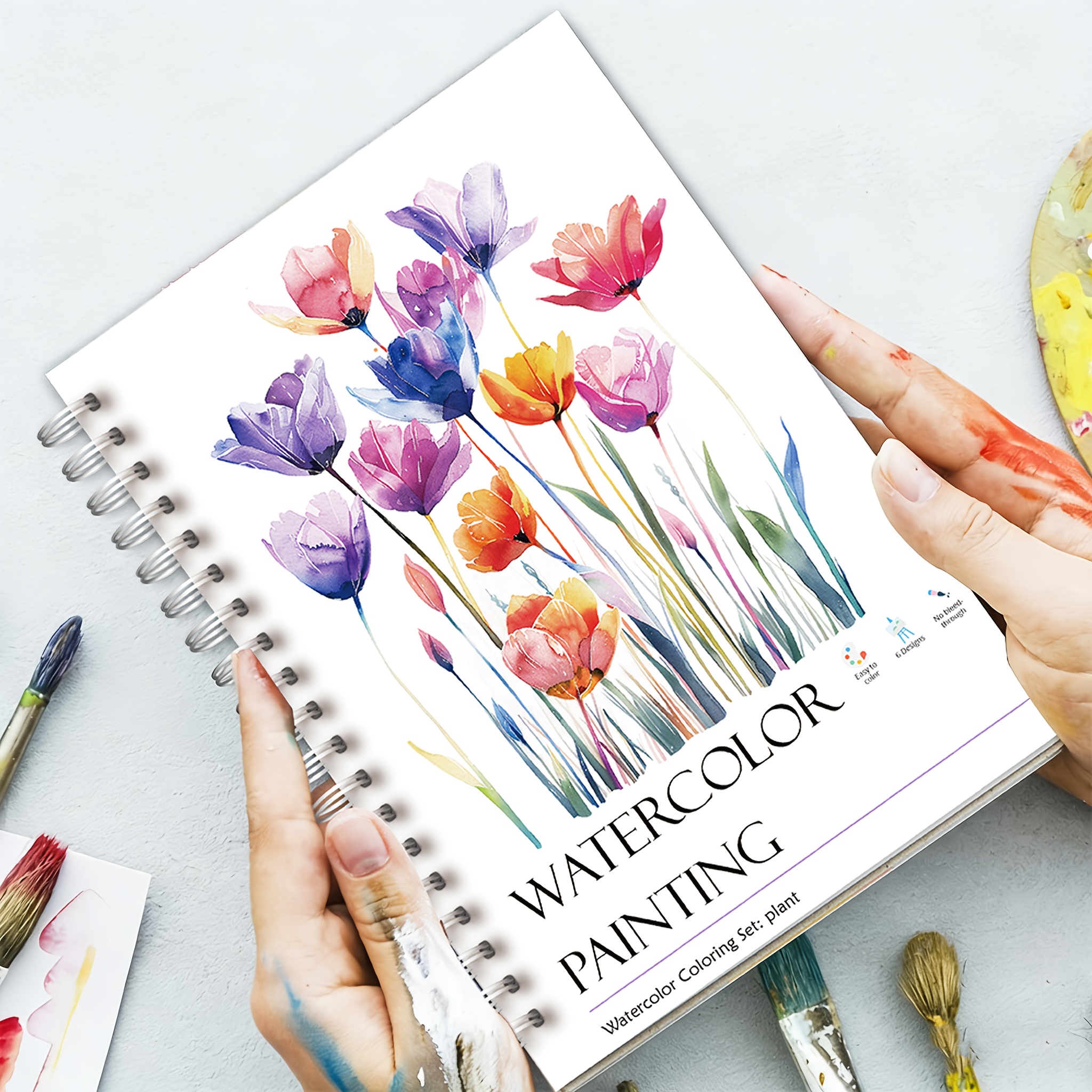 Image of 1pc Floral Watercolor Workbook For Beginners - 12 Illustrations, Instructions & Pages, Perfect For Coloring & Painting Enthusiasts, Ideal Gift For Birthdays, Holidays, Mother's Day & More