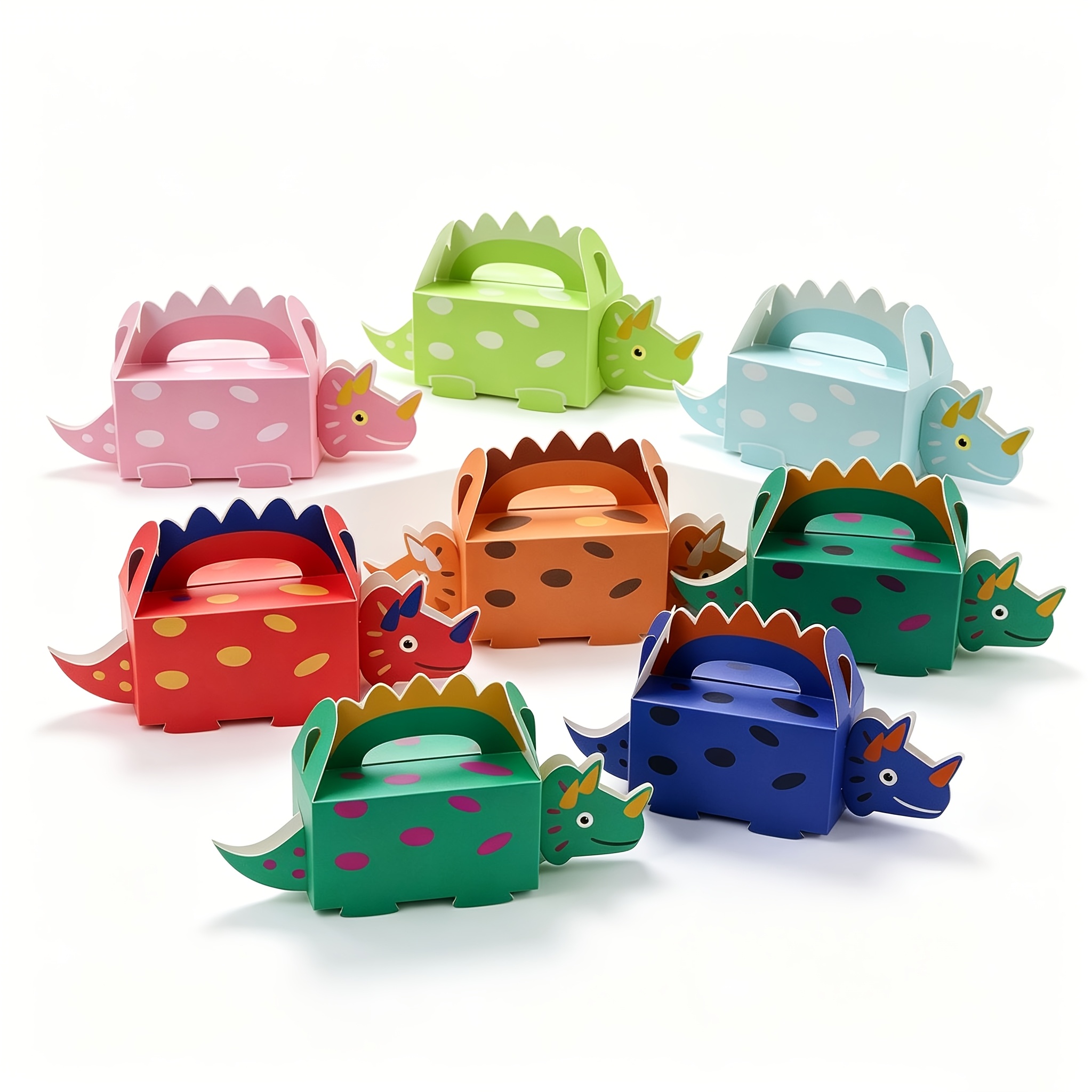 TEMU 14pcs (2pcs For Each Color) Gift Boxes, 3d Dinosaur Shaped Foldable Paper Boxes With Handle, Storage Boxes, Suitable For Christmas, Halloween,
