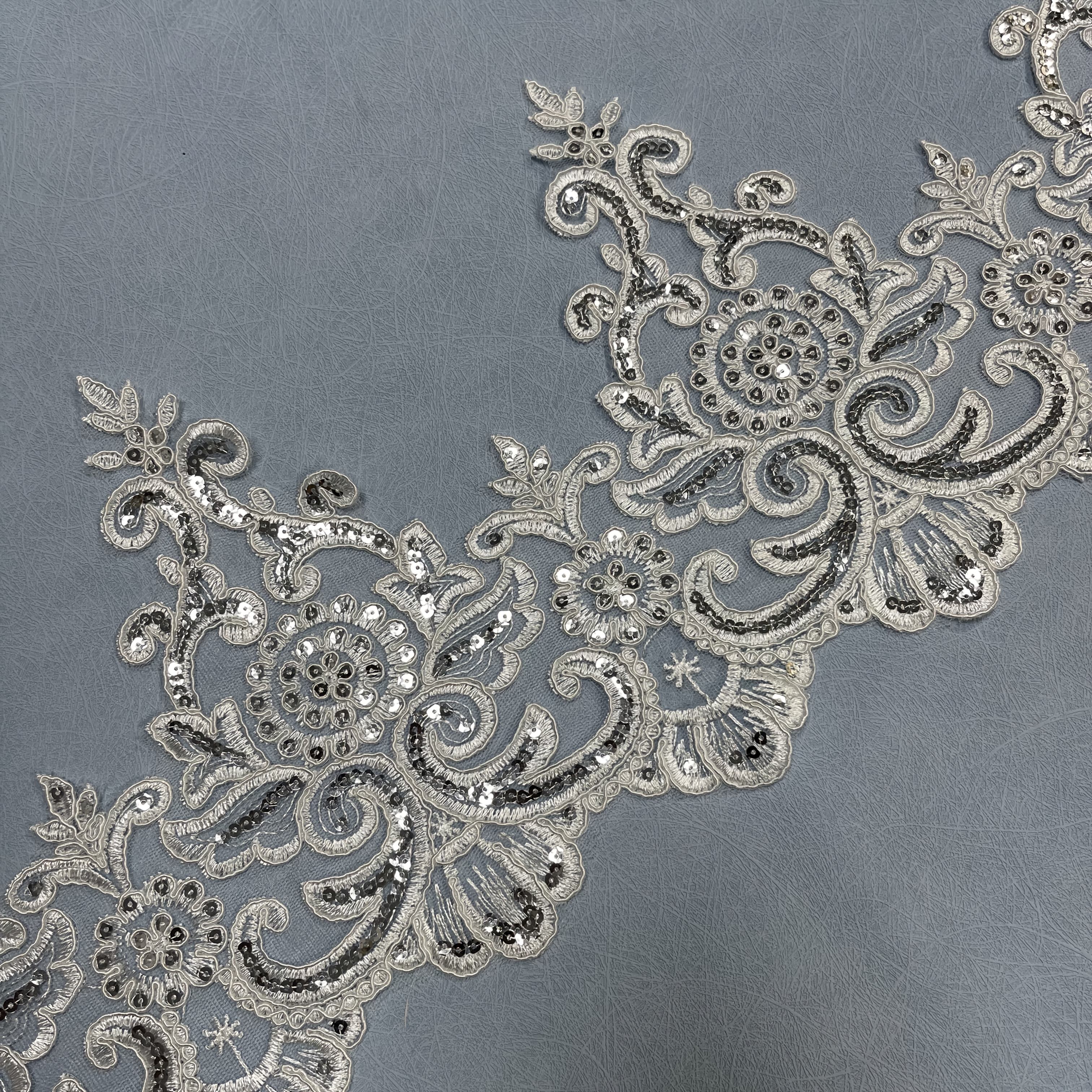 Image of 1 Yard Silvery Sequined Embroidered Lace, Lace Trim Lace, Suitable For Wedding Dress, Veil, Evening Gown Decoration, Handmade Decoration Supplies