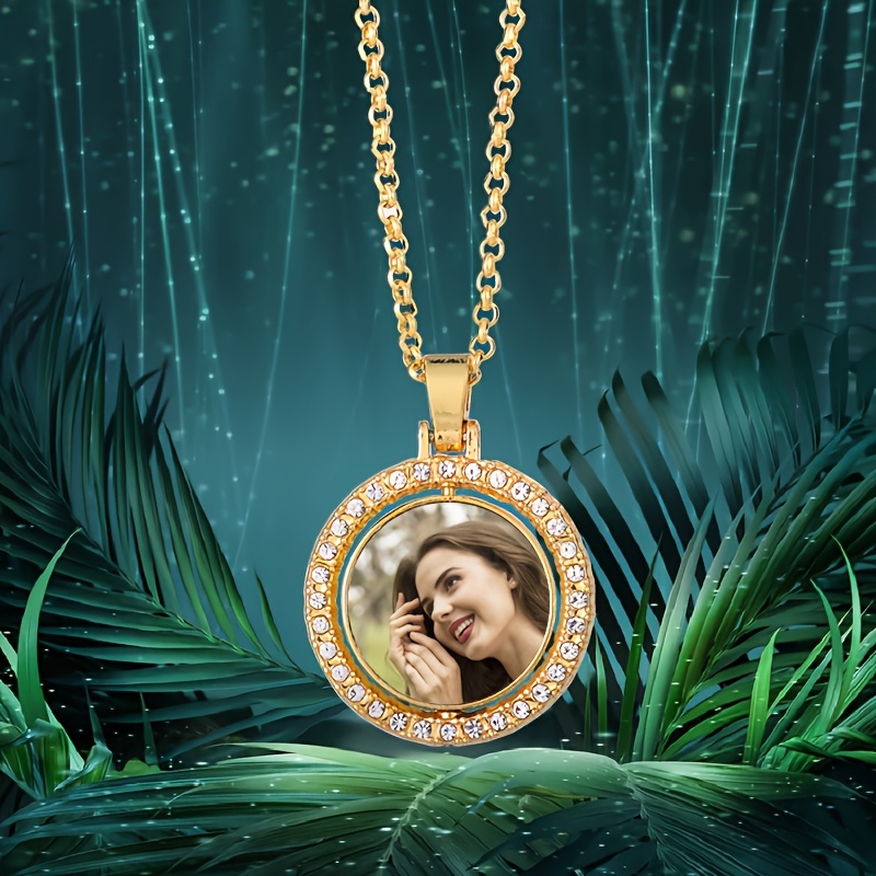 Stylish Women's Personalized Custom Picture Rotatable Round Pendant Necklace Double-sided Diy Metal Chain
