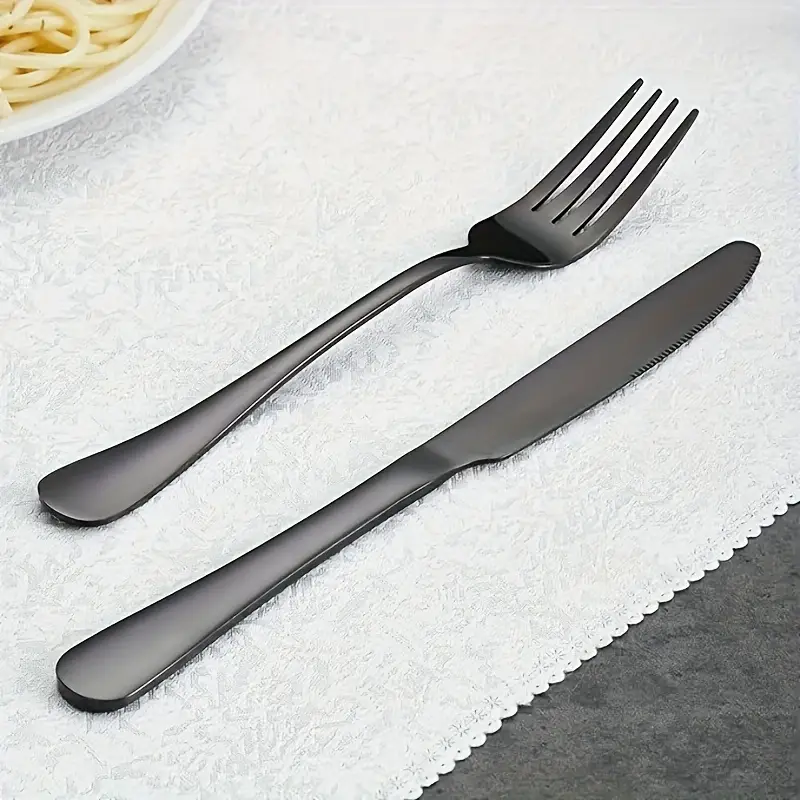 black 24pcs set stainless steel cutlery set with knife spoon and fork weddings valentines day and new year gifts Product details 4