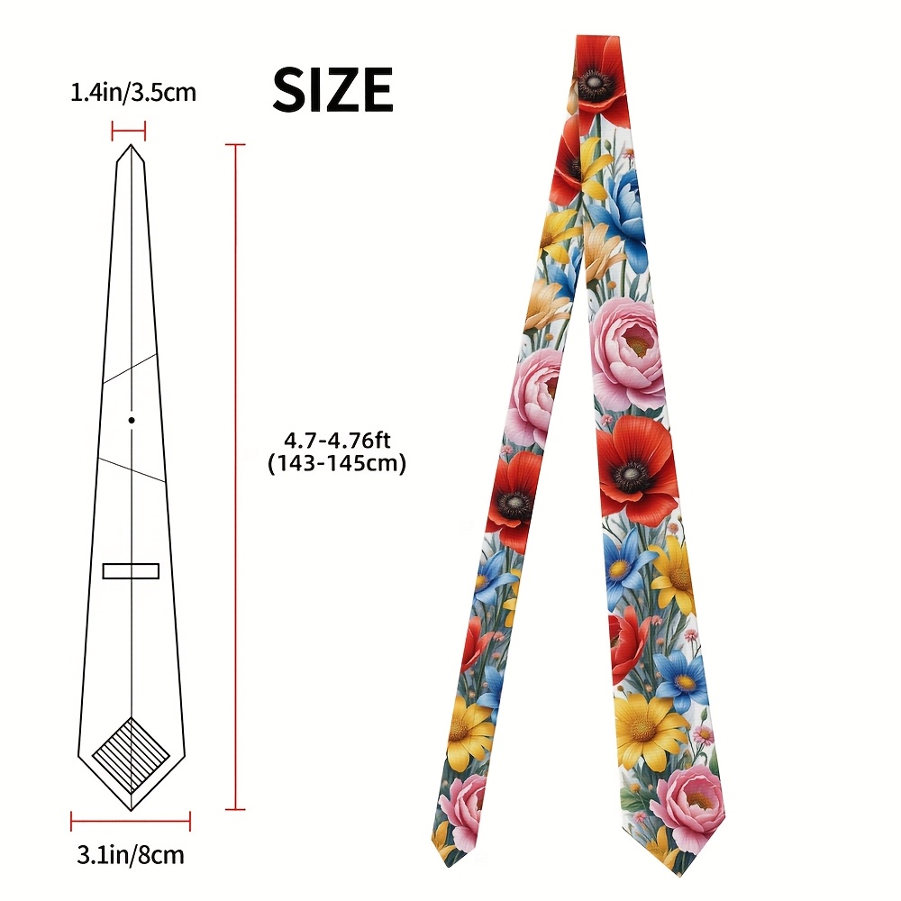 TEMU 1pc, Men's Tie, Flower Botanical Pattern, Chic Printed Tie Unisex, 8cm Wide, Polyester, Festival & Aviation Lounges, Classic Grace Father's Day