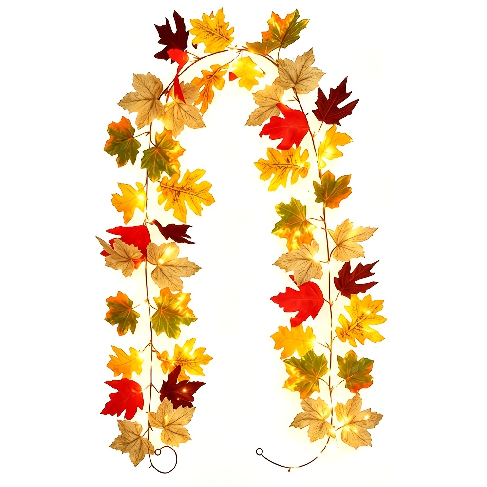 TEMU 1 Set Autumn Multicolor Maple Leaf Vine String Lights, Indoor String Lights, Artificial Maple Leaf Vine   5m Warm Light 50-led String Lights