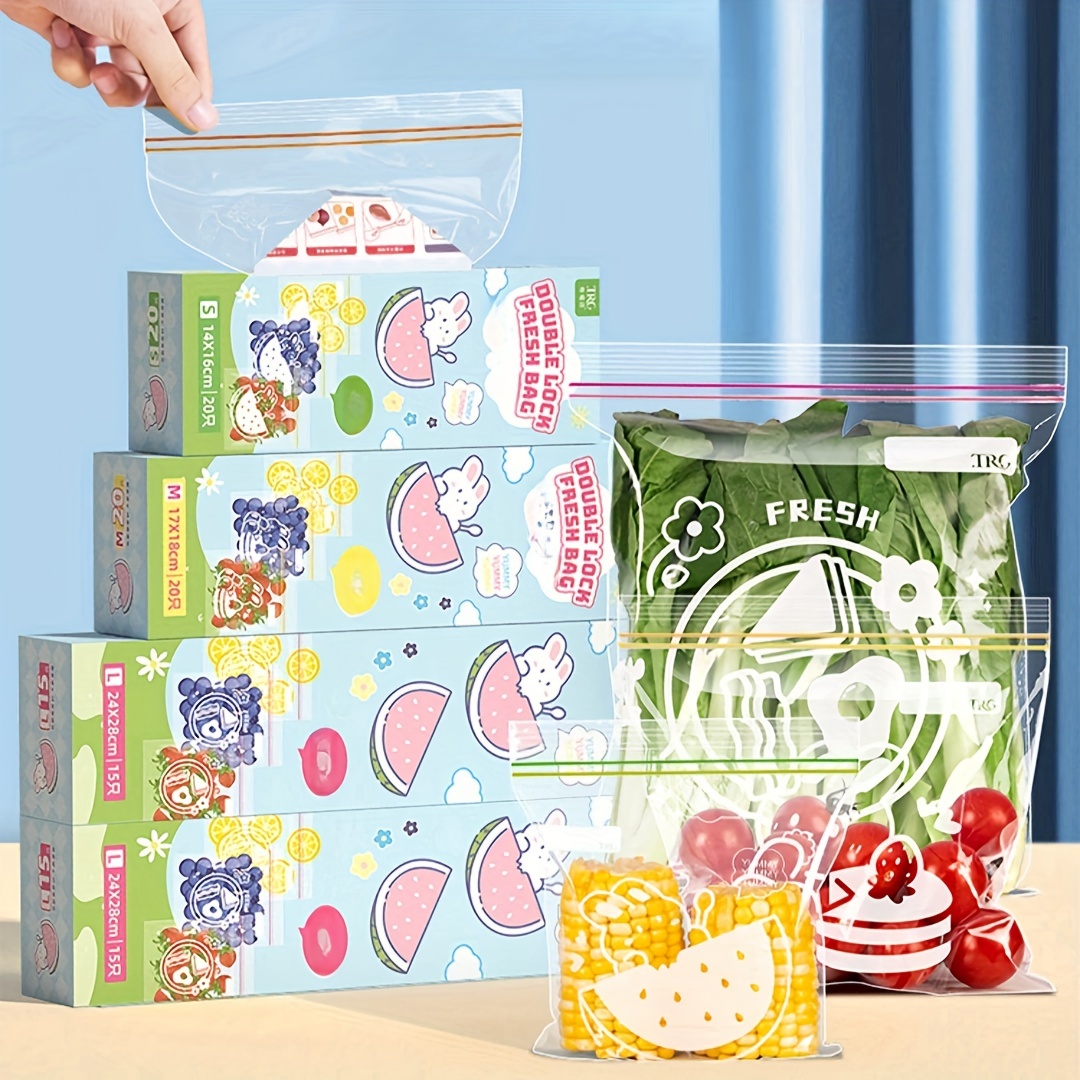 

15/20/55pcs Household Thickened Fresh-keeping Sealed Bags, Refrigerator Fruit And Vegetable Storage Bags, Kitchen Storage Bags