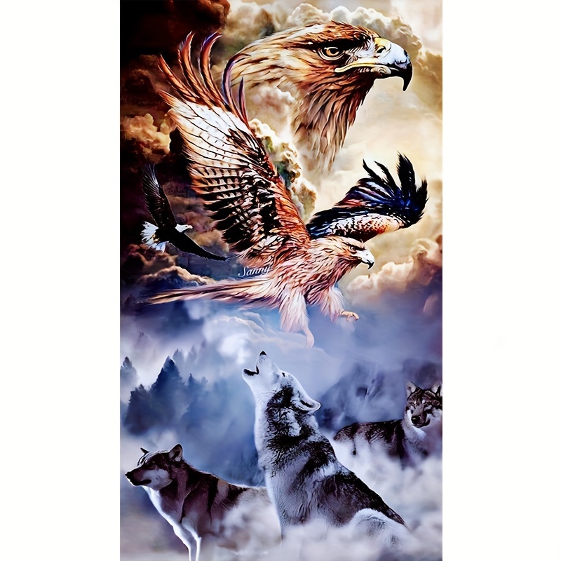 

5d Full Drill Diamond Painting Kit - Majestic Eagle & Wolf Theme | Round Diamond Art | Diy Canvas Craft Set For Beginners | Ideal Gift | Home Décor Wall Art For Living Room, Bedroom, Office