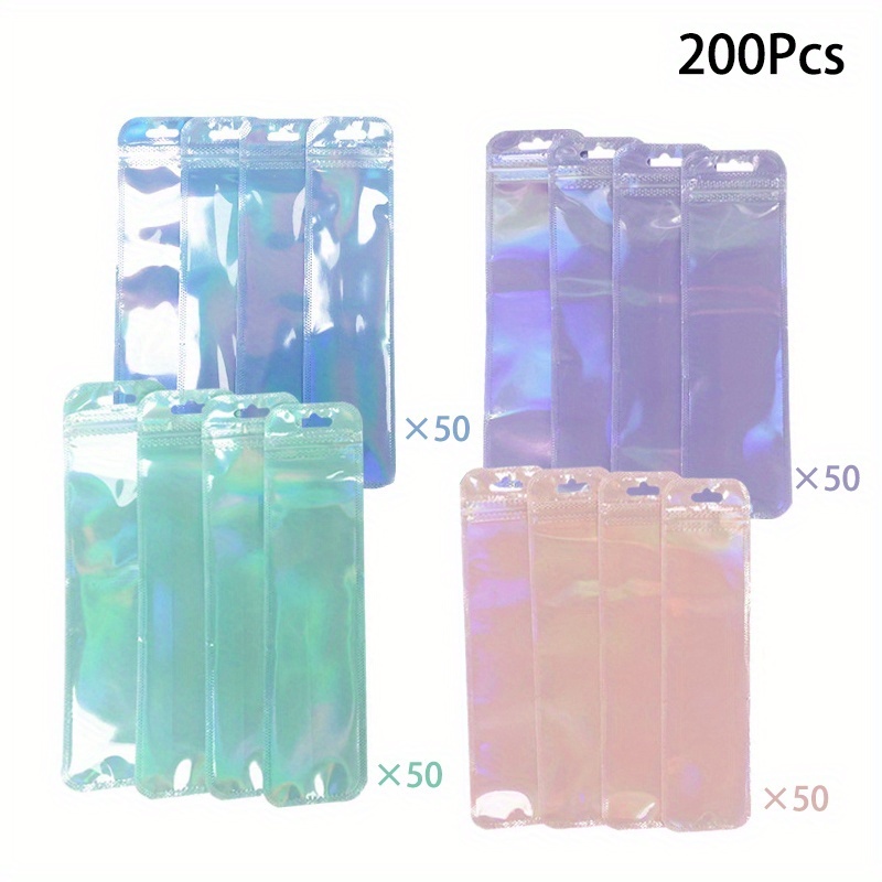 TEMU 200pcs Pen Packaging Bags For Small Business, Holographic Reusable Dust-proof Storage Bags, Resealable Foil Pouch Bag For Pens, Holographic