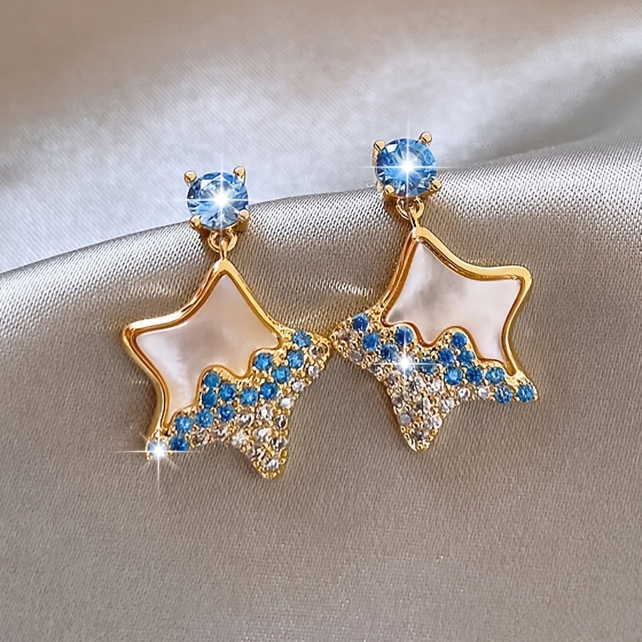 TEMU 1 Pair Sweet Cute Inlaid Rhinestone Star Earrings For Women, Holiday Birthday Date Prom Party Vacation Daily Commute Additions