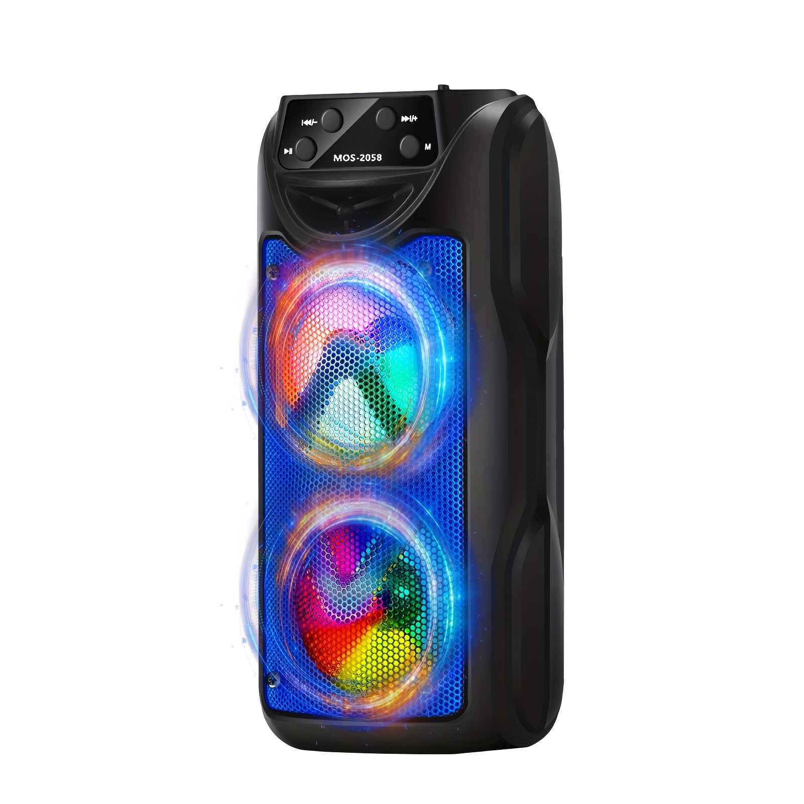 item picture portable wireless bluetooth stereo speaker home theater subwoofer outdoor professional wireless player rgb lighting 1200mah rechargeable battery led lights usb charging   home parties camping and live music portable dj system
