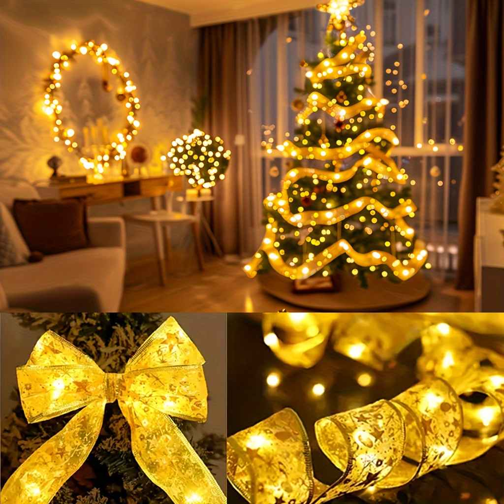 

Indoor Light String 1 Piece 33 Foot Christmas Ribbon Fairy Lamp Golden Christmas Light Ignite Ribbon Wreath Christmas Tree Ring Christmas Decoration Indoor And Outdoor Party Decoration, Warm White