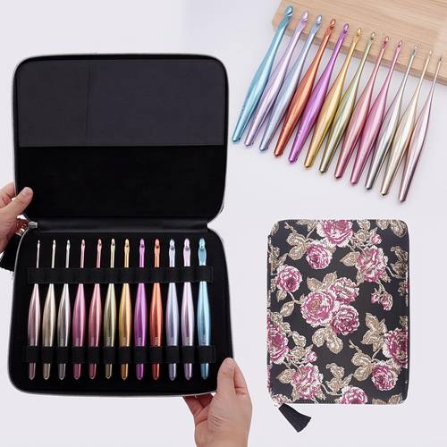 newest aluminum crochet hook set with case ergonomic grip crochet hooks non slip hooks for arthritic hands perfect crochet gift for women 3mm 10mm