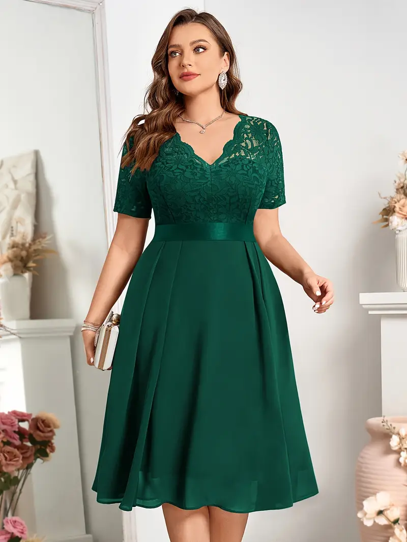 plus size plus size trendy stylish floral lace v neck dress - Temu plus size plus size trendy stylish floral lace v neck dress - Temu