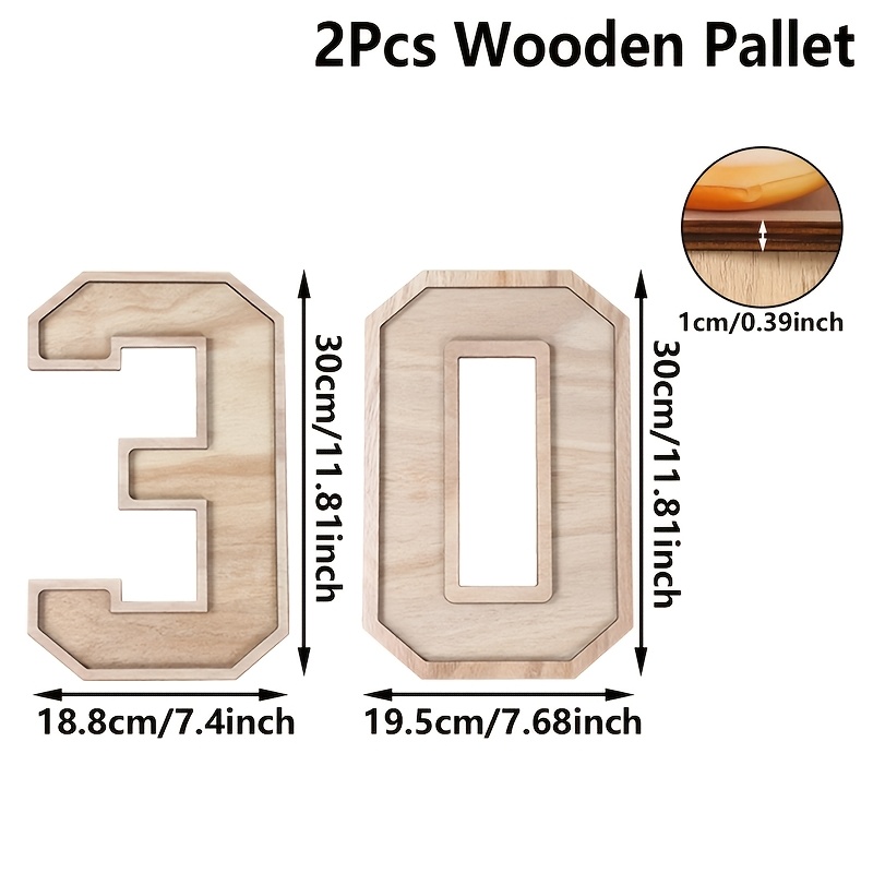 TEMU 2pcs, Number 30 Shaped Wooden Pallet, Table Centerpieces Decor, Happy 30th Birthday Party Decoration, 30 Years Old Birthday Party Supplies,