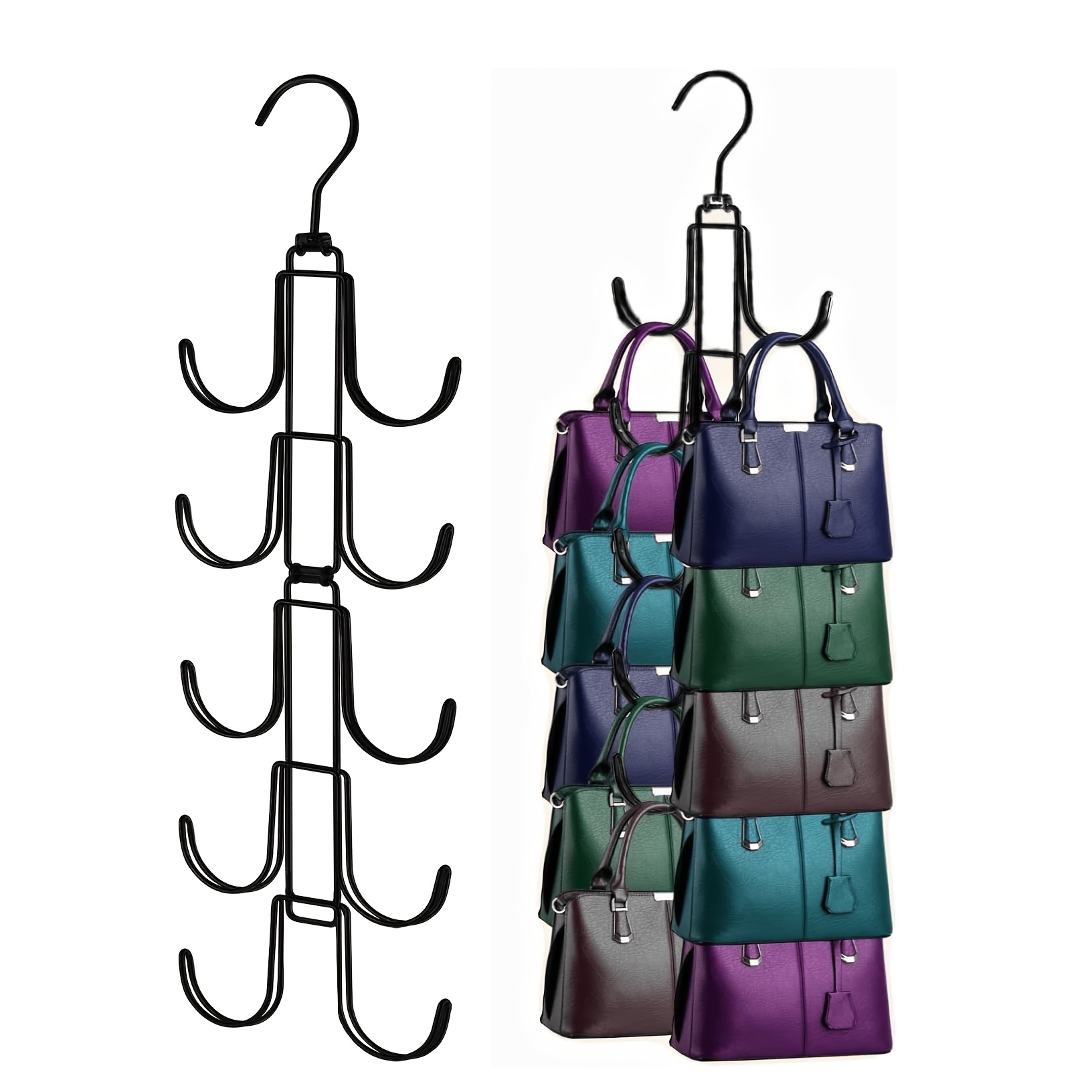 TEMU Space- Closet Storage Rack Handbag Storage Bag Five-layer 10 Large Hook Rack For Foldable Hanger Closet Hanging Rack Suitable For Handbags Belts
