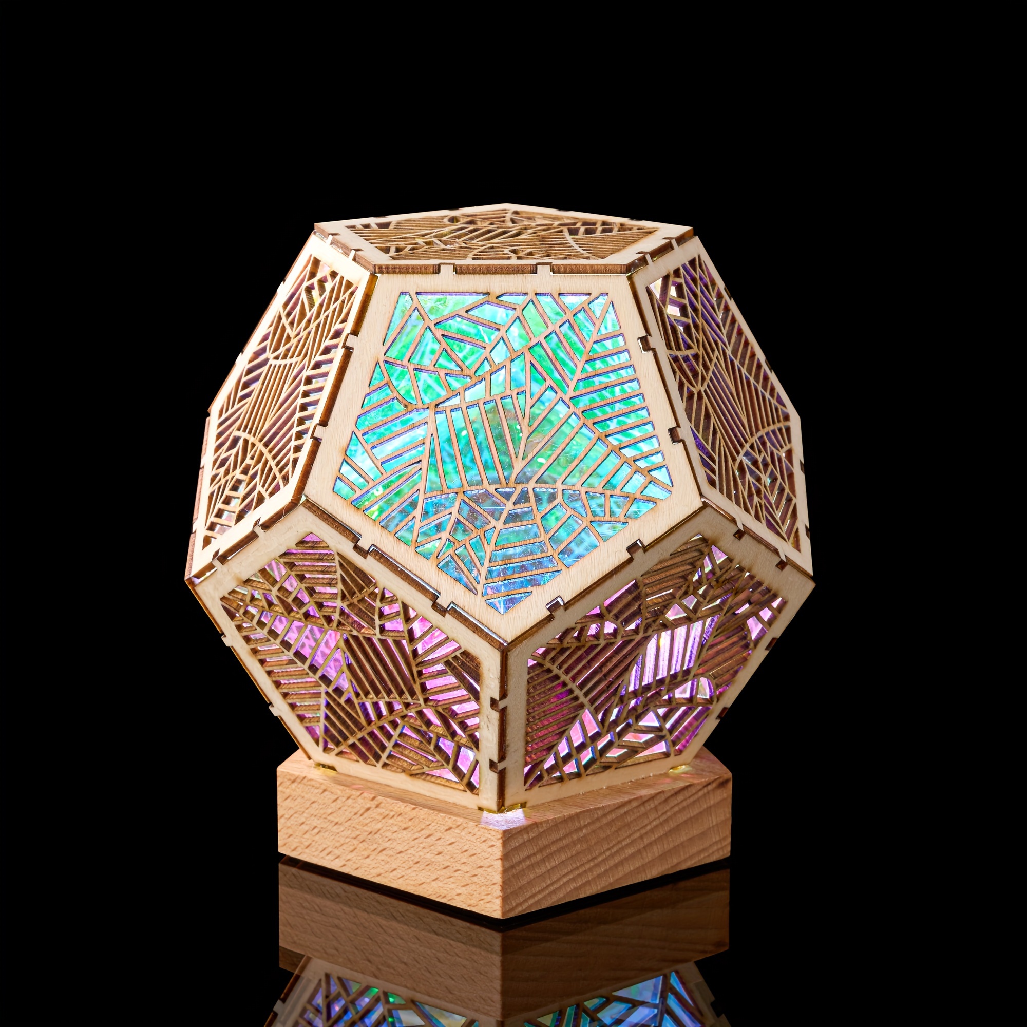 1pc Whimsical Wooden LED Night Light - 3D Starry Hollow-Out Projector, USB-Powered, Color-Changing, Ambient Floor Lamp for Living Room, Bedroom_voghion.com