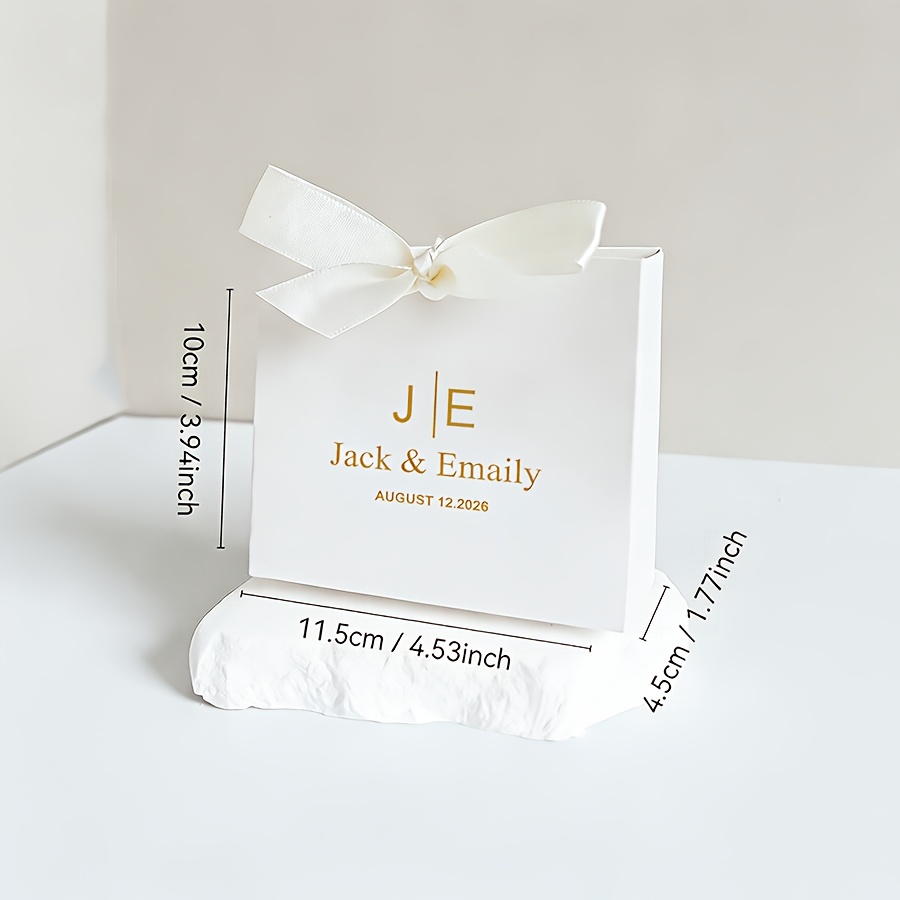 TEMU 5/10pcs Custom Wedding Gift Box Set With Black Lettering And Date, White Foldable Ribbon Included - Elegant Packaging For Bridal Showers,