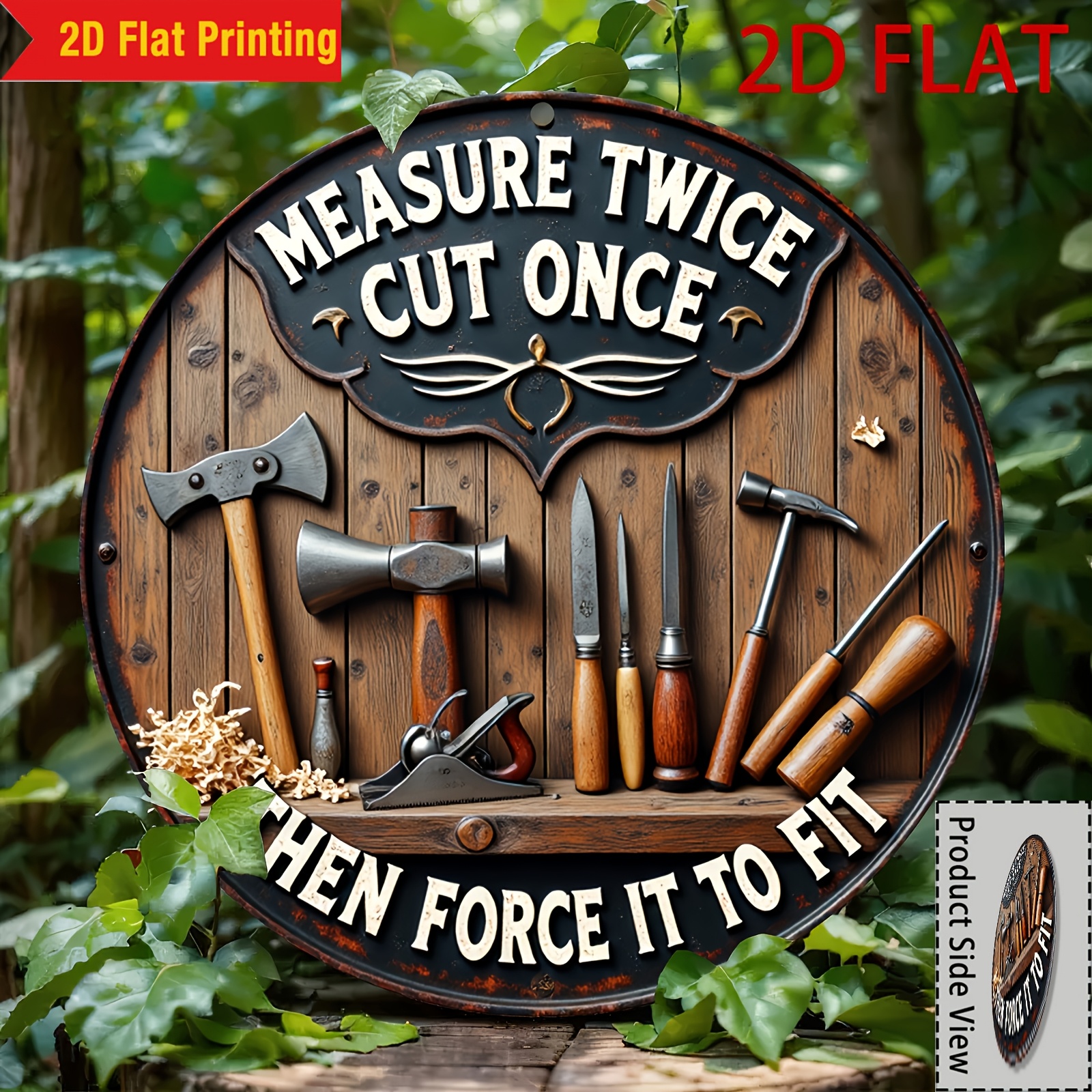TEMU 2d Flat - [2d Flat] 1pc [2d Flat Printing] Retro Woodworking Tools Metal Wall Art Sign - Fun Woodworking Decor With Measurement Quotes -