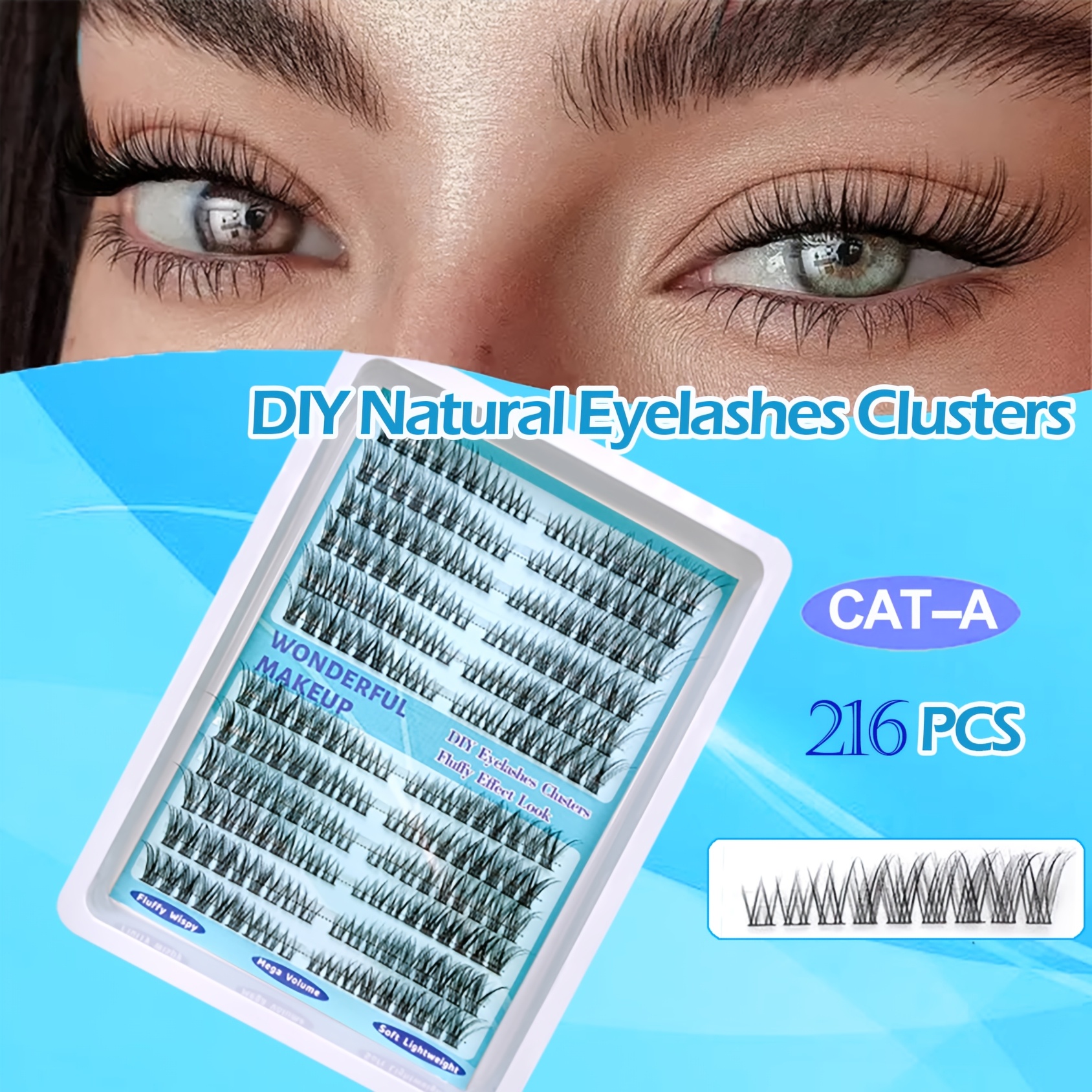 Image of 3d Cat Eye Eyelash Extension, 216 Clusters Of Natural False Eyelashes, Fine Eyelash Clusters, Independent Cat Eye And Fox Eye For Eyes. Natural Look, , Reusable, Comfortable And Lightweight