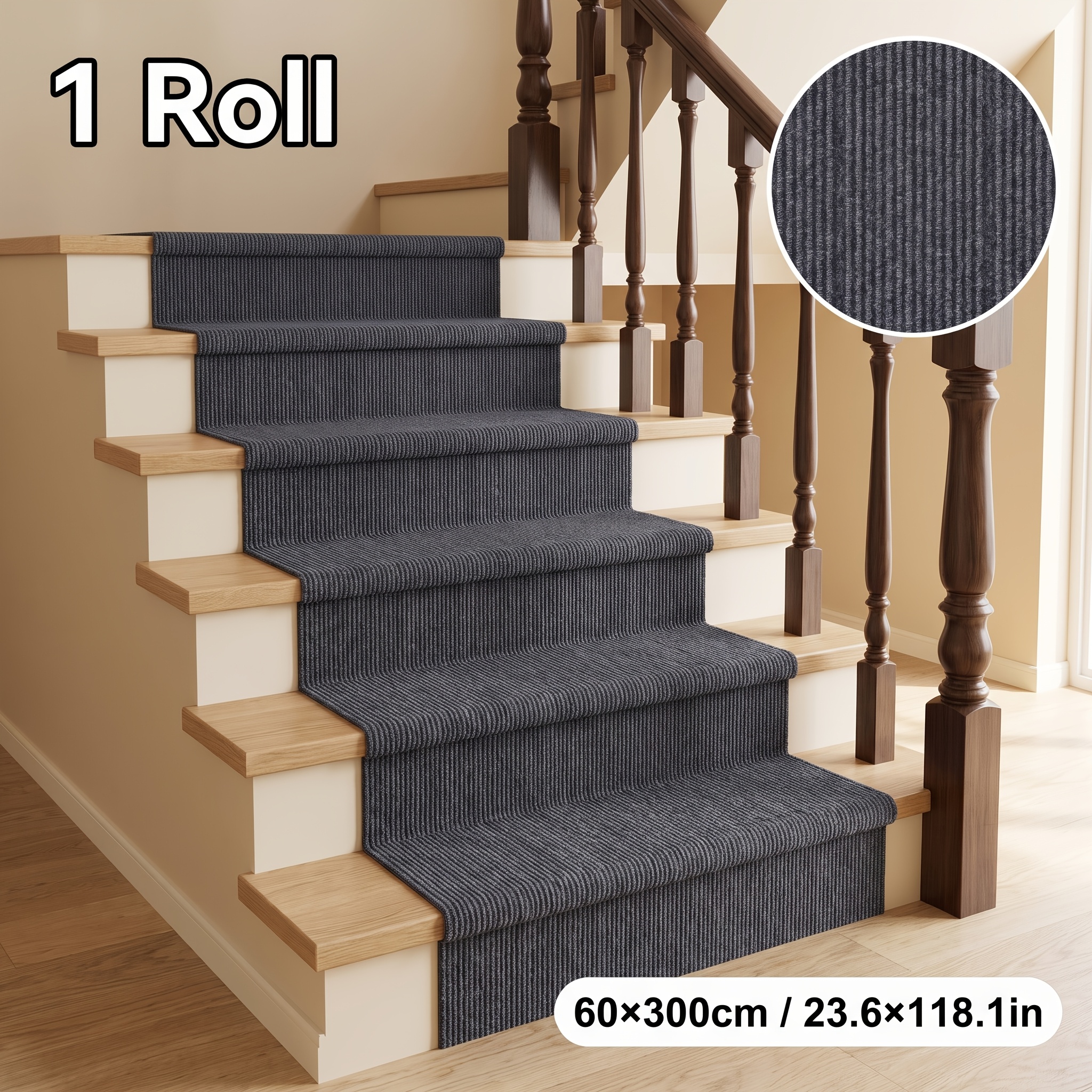 TEMU Foam Floor Material, Sound-absorbing Carpet Self-adhesive Stair Runner Carpet, Stair Tread Mat Renovation Decoration, 60 X 300cm 1 Roll, Long