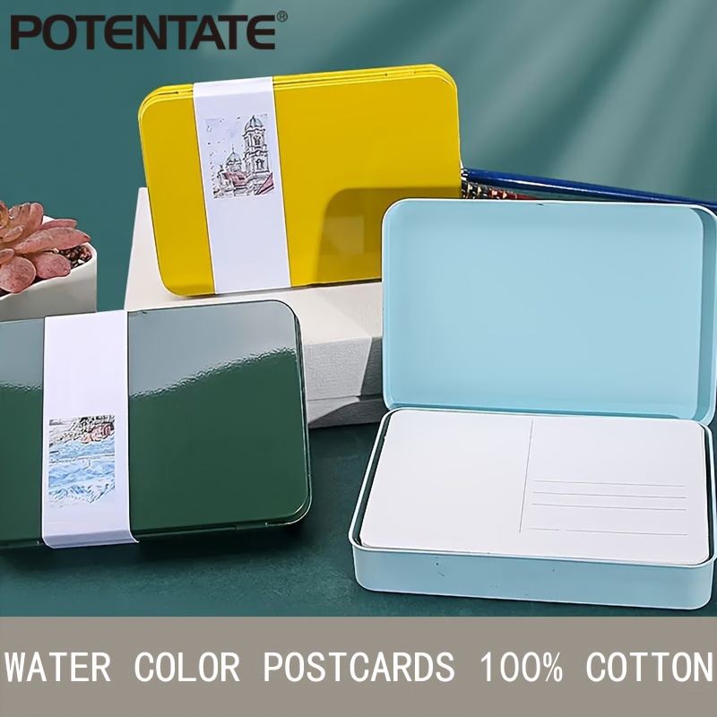 

POTENTATE Lot de 24 cartes postales aquarelle, papier d'artiste en coton 300GSM, texture grossière, moyenne et fine, boîte en fer, fournitures d'art pour la peinture