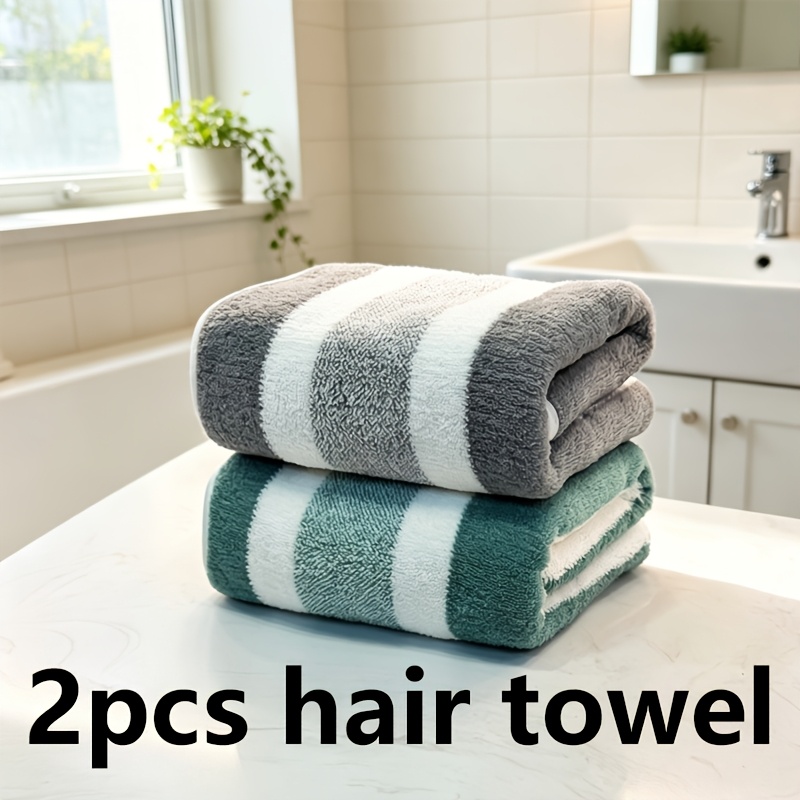 TEMU 2pcs Set Of Striped Hair Towels, Suitable For Bathroom Towels, Exquisite And Portable Medium-sized Towels, Skin-friendly Soft Reusable Drying