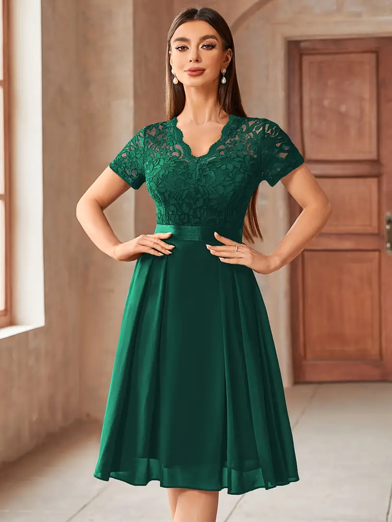 womens elegant lace v neck short sleeve chiffon a line - Temu Greece womens elegant lace v neck short sleeve chiffon a line - Temu Greece