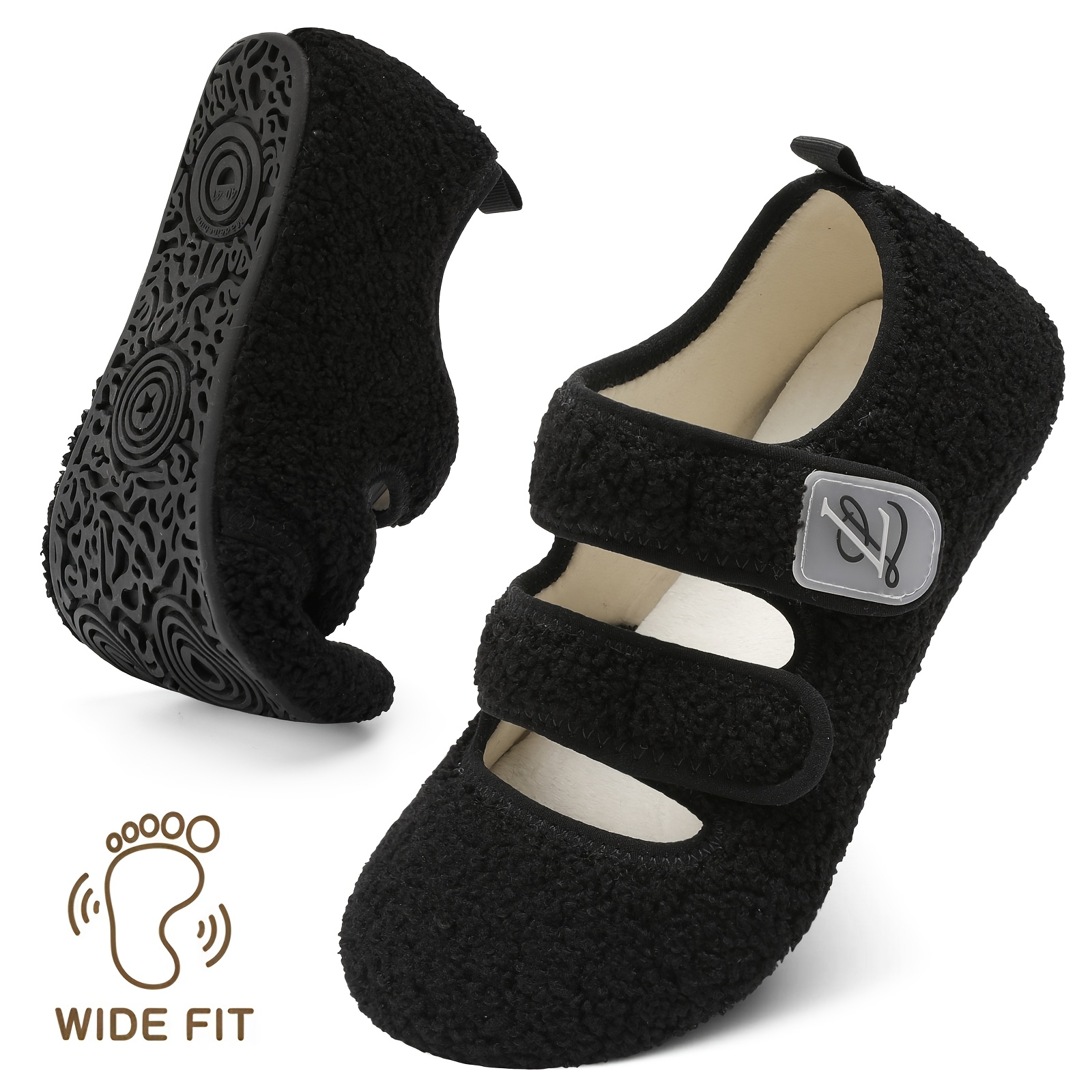 Image of Women's Style Wide Slippers With Rubber Sole, Soft Lightweight House Slippers And Socks, Wide Toe Box Indoor/outdoor Gifts For Couples, Women Shoes