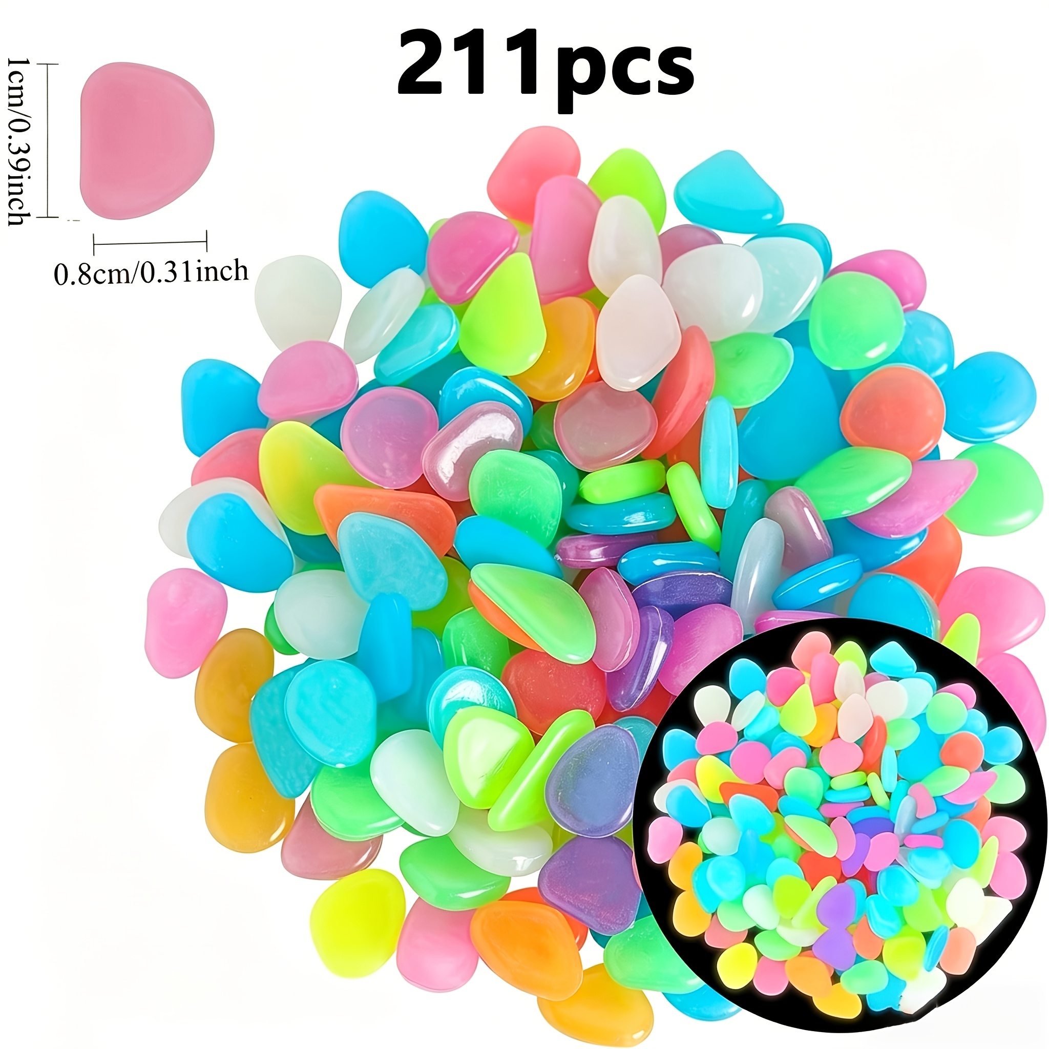 TEMU 211pcs/105g -dark Stones, 1.02cm Mixed Colors Luminous Decorations, Suitable For Aquariums, Fish Tanks, , Garden , Courtyards, , Lawns, And Yard