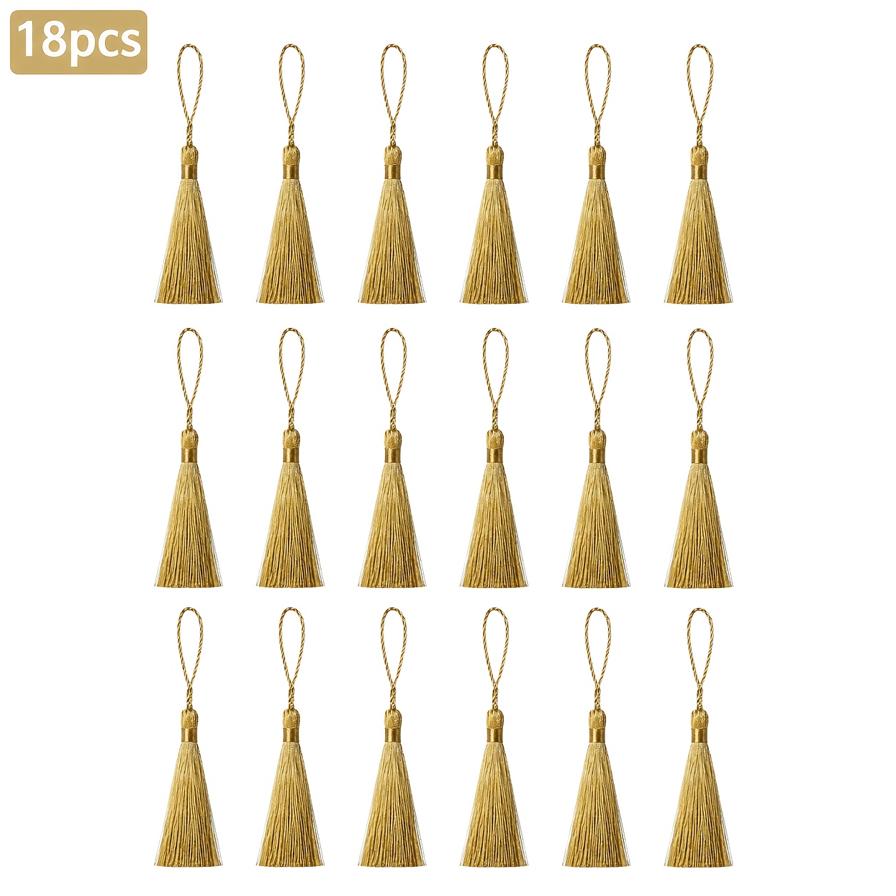 TEMU 18/28/48pcs High-density Champagne Gold Tassel Fringes, Molded Hanging Loops, , Smooth, Durable, And Fade-resistant, Suitable For Gift Box
