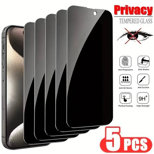 five pieces of privacy tempered glass for iphone pro 17 pro max 17 air 16 pro max 15 pro max 14 13 12 11 x xr xs xsm series scratch and abrasion resistant shockproof and oil and fingerprint resistant