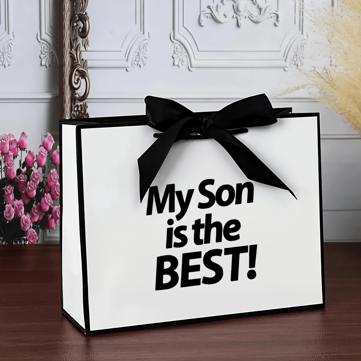 TEMU 1-pack Gift Bag, "the Best For My Son" Print, Unique Son Gift Shopping Bag, Paper Gift Bag, Suitable For Birthdays, Christmas, Graduations,