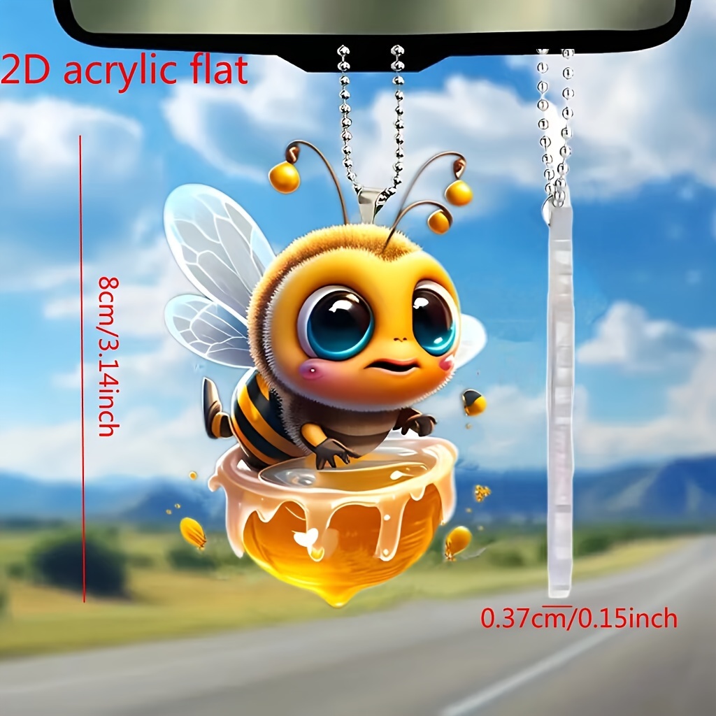 

1pc New Hardworking Bee 2d Flat Acrylic Car Mirror Decoration, Fashionable Home Accessories Decoration, Bag And Keychain Accessories Decoration